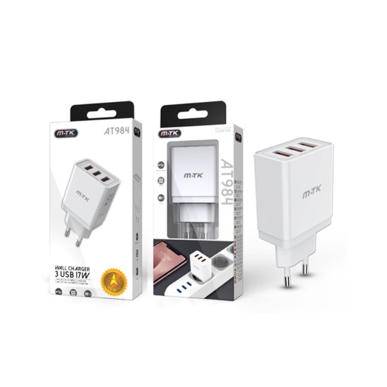 ADAPTADOR CARREGADOR MTK AT984 BL SEM CABO 2 PORTAS USB 17W/3.4A BRANCO